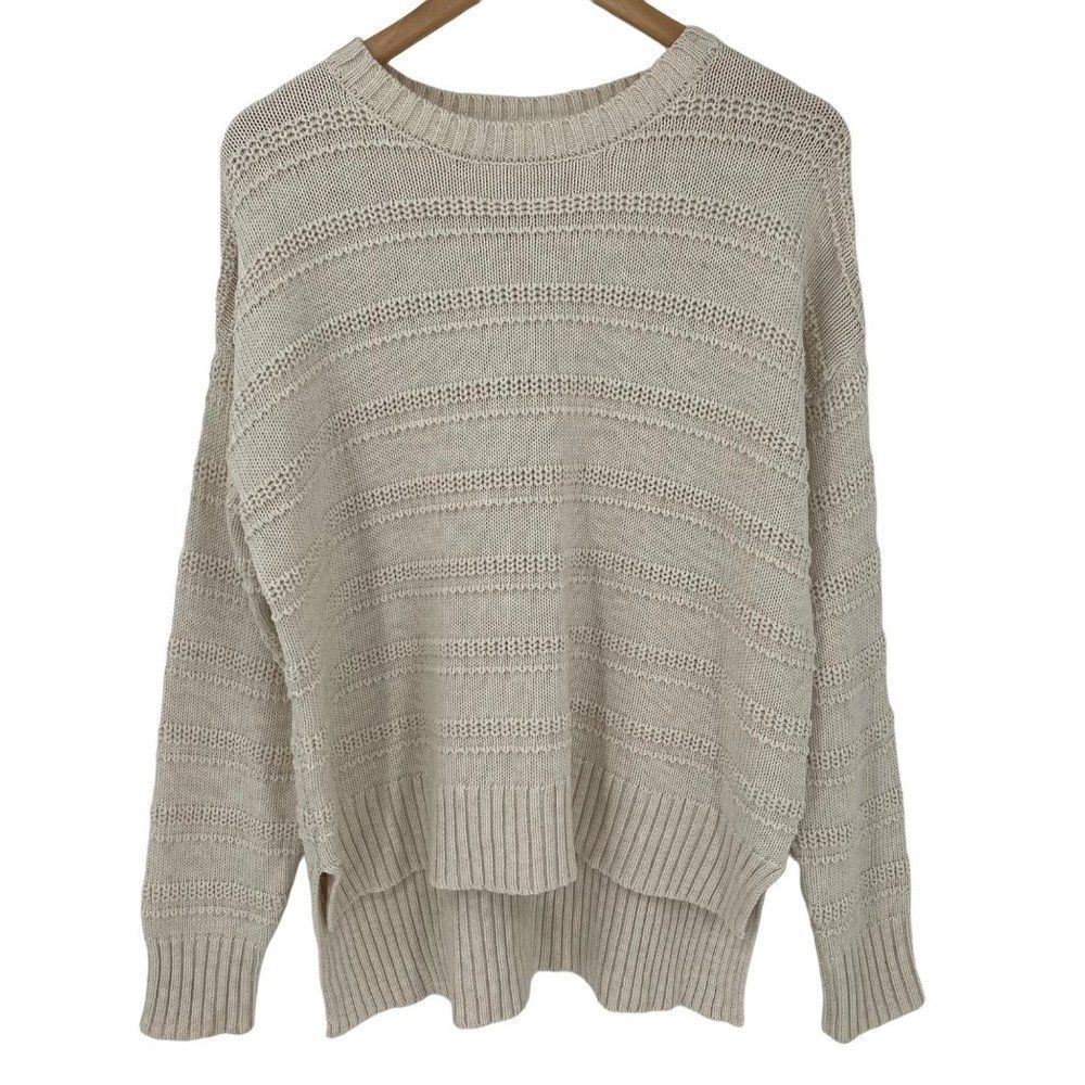 Cupcakes & Cashmere Chunky Knit Hi-Lo Textured Sweater Relaxed Cream Women Large